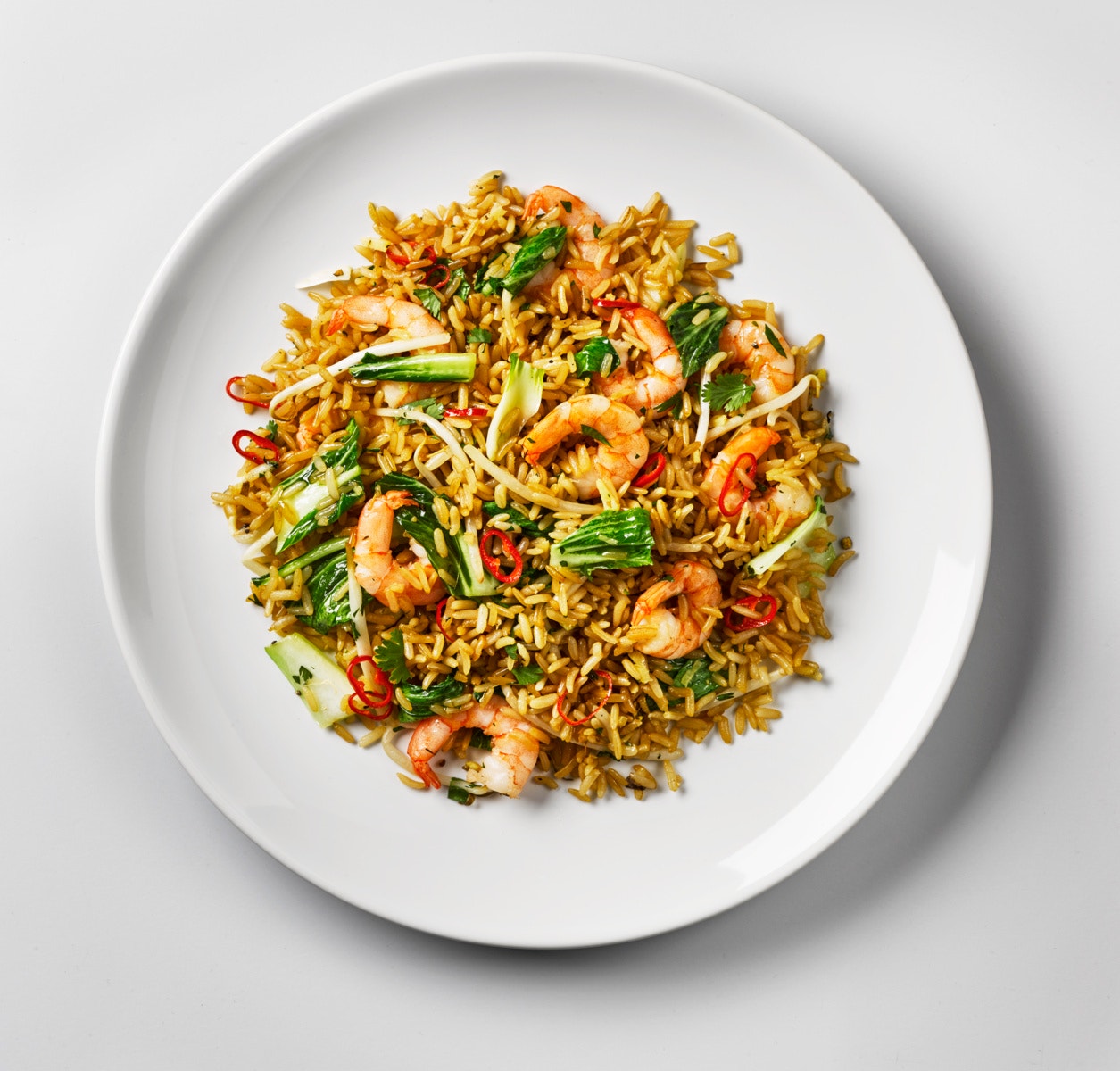Wok med reker, ingefær og soya